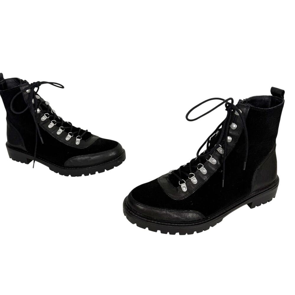 Lucky Brand Ankle Boots Iliana Black Lace-Up Leather Wool Combat Sz 11